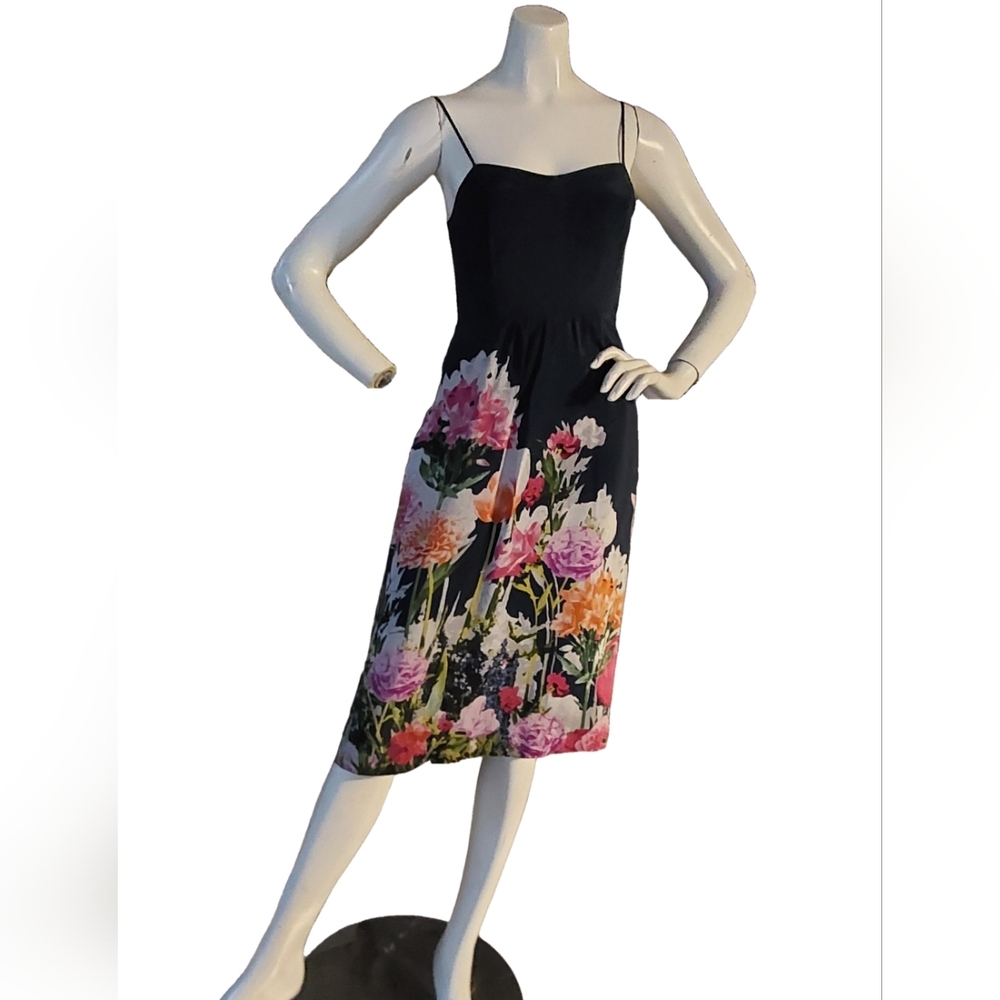 MOULINETTE SOEURS MOUSTARD DANDELION FLORAL SILK DRESS SIZE 0